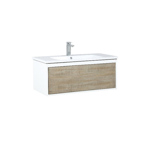 Image of Lexora Scopi Modern 36" Rustic Acacia Bathroom Vanity w/ Acrylic Composite Top, and Monte Chrome Faucet | LSC36SRAOS000FCH
