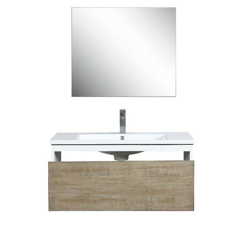 Image of Lexora Scopi Modern 36" Rustic Acacia Bathroom Vanity Set w/ Acrylic Composite Top, and Labaro Rose Gold Faucet | LSC36SRAOSM28FRG