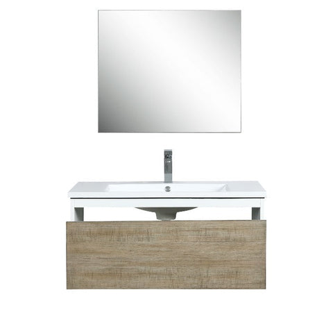Image of Lexora Scopi Modern 36" Rustic Acacia Bathroom Vanity Set w/ Acrylic Composite Top, and Balzani Gun Metal Faucet | LSC36SRAOSM28FGM
