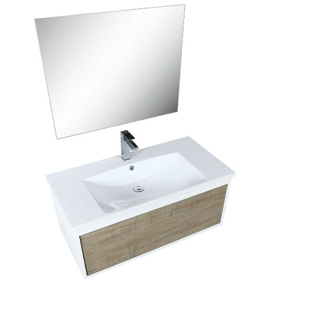 Image of Lexora Scopi Modern 36" Rustic Acacia Bathroom Vanity Set w/ Acrylic Composite Top, and Labaro Brushed Nickel Faucet | LSC36SRAOSM28FBN