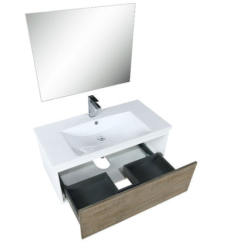 Image of Lexora Scopi Modern 36" Rustic Acacia Bathroom Vanity Set w/ Acrylic Composite Top, and Labaro Rose Gold Faucet | LSC36SRAOSM28FRG