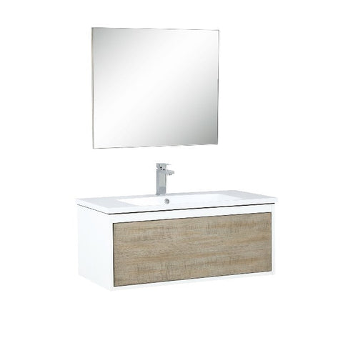 Image of Lexora Scopi Modern 36" Rustic Acacia Bathroom Vanity Set w/ Acrylic Composite Top, and Balzani Gun Metal Faucet | LSC36SRAOSM28FGM