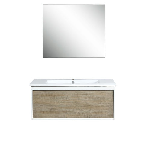 Image of Lexora Scopi Modern 36" Rustic Acacia Bathroom Vanity w/ Acrylic Composite Top, and Frameless Mirror | LSC36SRAOSM28