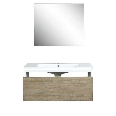 Image of Lexora Scopi Modern 36" Rustic Acacia Bathroom Vanity w/ Acrylic Composite Top, and Frameless Mirror | LSC36SRAOSM28