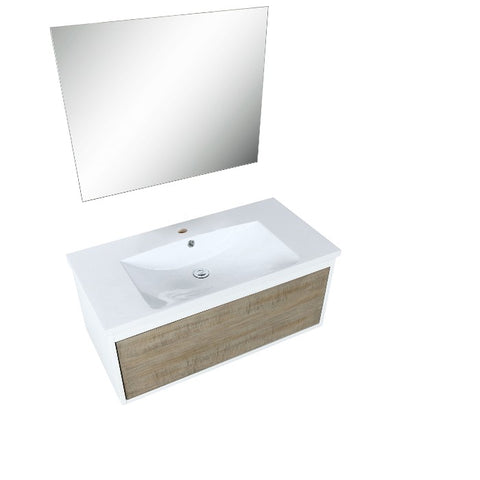 Image of Lexora Scopi Modern 36" Rustic Acacia Bathroom Vanity w/ Acrylic Composite Top, and Frameless Mirror | LSC36SRAOSM28