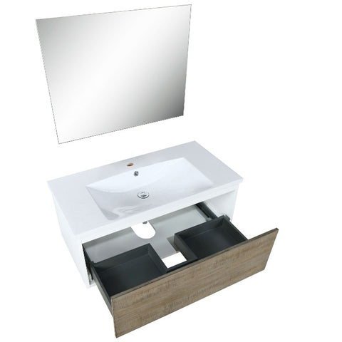 Image of Lexora Scopi Modern 36" Rustic Acacia Bathroom Vanity w/ Acrylic Composite Top, and Frameless Mirror | LSC36SRAOSM28