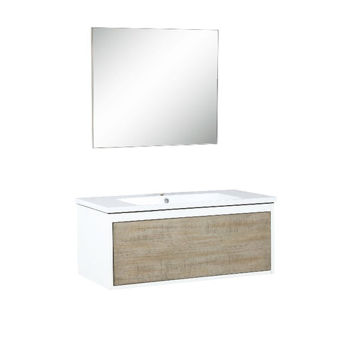 Image of Lexora Scopi Modern 36" Rustic Acacia Bathroom Vanity w/ Acrylic Composite Top, and Frameless Mirror | LSC36SRAOSM28