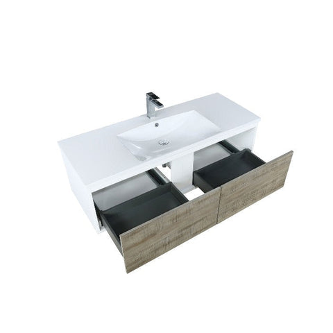 Image of Lexora Scopi Modern 48" Rustic Acacia Bathroom Vanity w/ Acrylic Composite Top, and Labaro Rose Gold Faucet | LSC48SRAOS000FRG