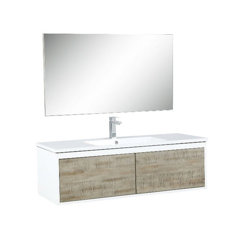 Image of Lexora Scopi Modern 48" Rustic Acacia Bathroom Vanity Set w/ Acrylic Composite Top, and Balzani Gun Metal Faucet | LSC48SRAOSM43FGM