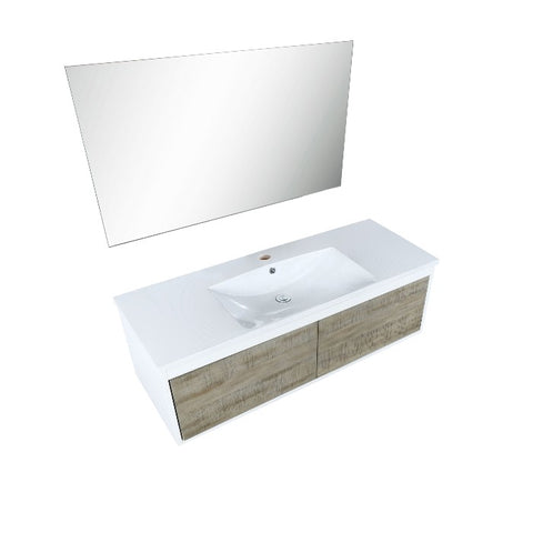 Image of Lexora Scopi Modern 48" Rustic Acacia Bathroom Vanity w/ Acrylic Composite Top, and Frameless Mirror | LSC48SRAOSM43