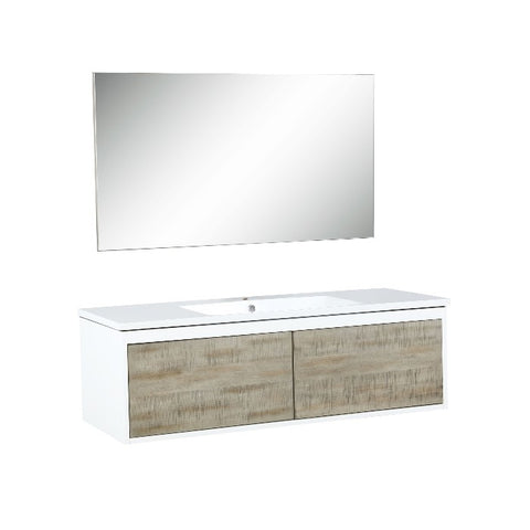 Image of Lexora Scopi Modern 48" Rustic Acacia Bathroom Vanity w/ Acrylic Composite Top, and Frameless Mirror | LSC48SRAOSM43