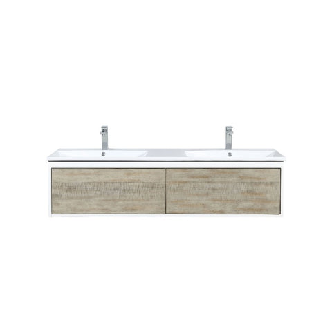 Image of Lexora Scopi Modern 60" Rustic Acacia Double Bathroom Vanity w/ Acrylic Composite Top, and Labaro Brushed Nickel Faucet | LSC60DRAOS000FBN