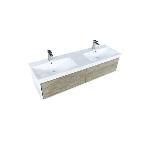 Image of Lexora Scopi Modern 60" Rustic Acacia Double Bathroom Vanity w/ Acrylic Composite Top, and Labaro Brushed Nickel Faucet | LSC60DRAOS000FBN