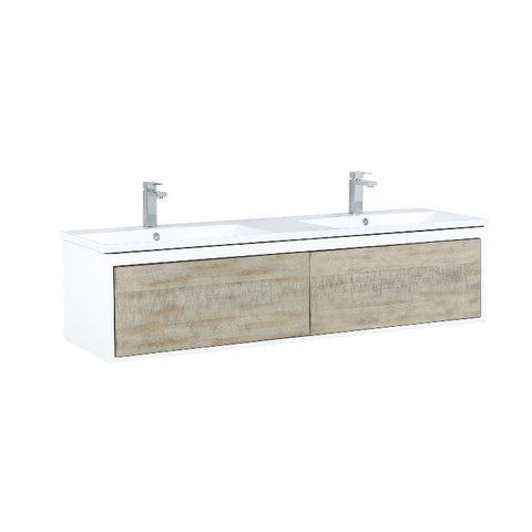 Image of Lexora Scopi Modern 60" Rustic Acacia Double Bathroom Vanity w/ Acrylic Composite Top, and Monte Chrome Faucet | LSC60DRAOS000FCH