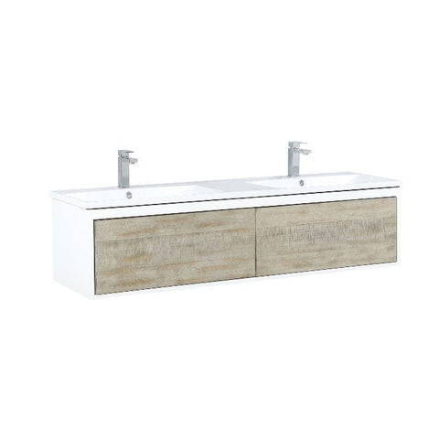 Image of Lexora Scopi Modern 60" Rustic Acacia Double Bathroom Vanity w/ Acrylic Composite Top, and Balzani Gun Metal Faucet | LSC60DRAOS000FGM