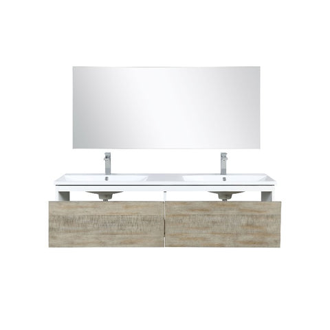 Image of Lexora Scopi Modern 60" Rustic Acacia Double Bathroom Vanity Set w/ Acrylic Composite Top, and Labaro Brushed Nickel Faucet | LSC60DRAOSM55FBN