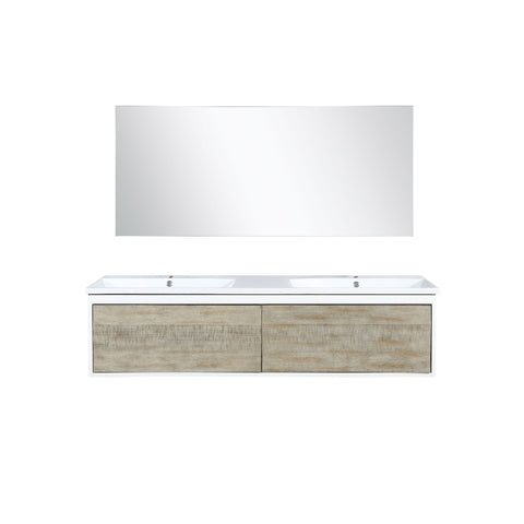 Image of Lexora Scopi Modern 60" Rustic Acacia Double Bathroom Vanity w/ Acrylic Composite Top, and Frameless Mirror | LSC60DRAOSM55