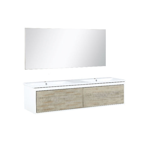 Image of Lexora Scopi Modern 60" Rustic Acacia Double Bathroom Vanity w/ Acrylic Composite Top, and Frameless Mirror | LSC60DRAOSM55