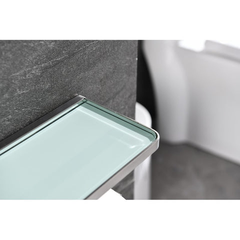 Image of Lexora Bagno Bianca Stainless Steel White Glass Shelf w/ Toilet Paper Holder - Brushed Nickel | LSP18152BNWG