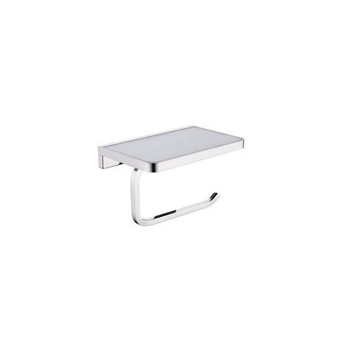 Image of Lexora Bagno Bianca Stainless Steel White Glass Shelf w/ Toilet Paper Holder - Chrome | LSP18152PCWG