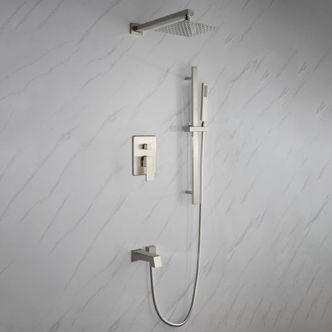 Image of Lexora Cero Set, 8" Square Rain Shower and Handheld, Brushed Nickel | LSS12011BN