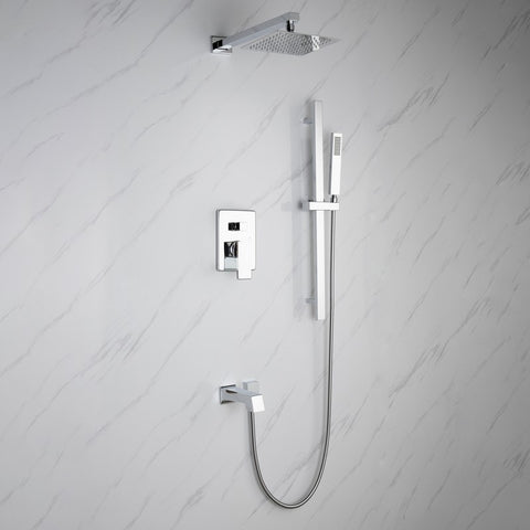 Image of Lexora Cero Set, 8" Square Rain Shower and Handheld, Chrome | LSS12011CH