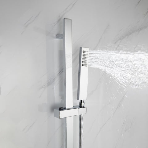 Image of Lexora Cero Set, 8" Square Rain Shower and Handheld, Chrome | LSS12011CH