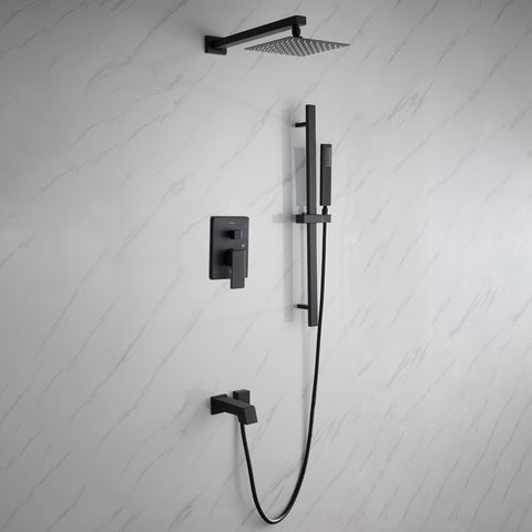 Image of Lexora Cero Set, 8" Square Rain Shower and Handheld, Matte Black | LSS12011MB