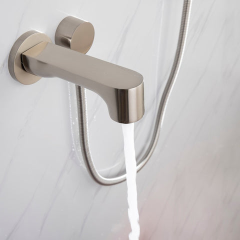 Image of Lexora Luviah Set, 8" Round Rain Shower and Handheld, Brushed Nickel | LSS13011BN