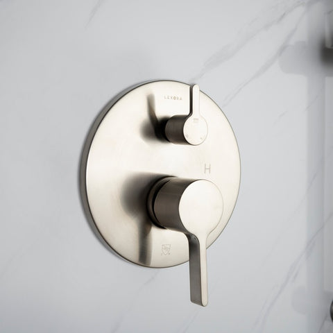 Image of Lexora Luviah Set, 8" Round Rain Shower and Handheld, Brushed Nickel | LSS13011BN