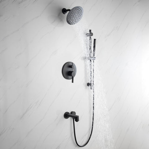 Image of Lexora Luviah Set, 8" Round Rain Shower and Handheld, Matte Black | LSS13011MB