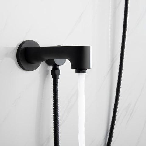 Image of Lexora Luviah Set, 8" Round Rain Shower and Handheld, Matte Black | LSS13011MB