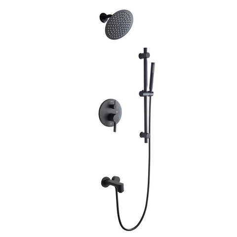 Image of Lexora Luviah Set, 8" Round Rain Shower and Handheld, Matte Black | LSS13011MB