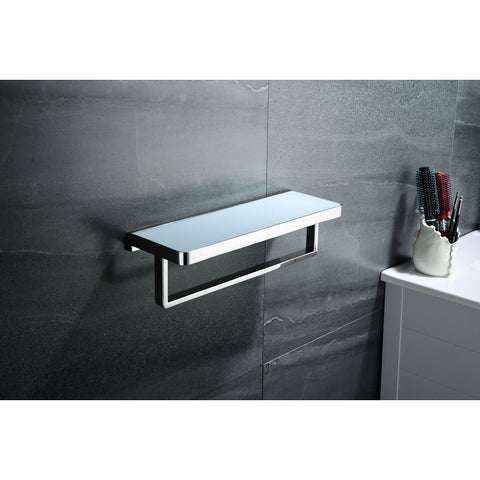 Image of Lexora Bagno Bianca Stainless Steel White Glass Shelf w/ Towel Bar - Chrome | LST18152PCWG