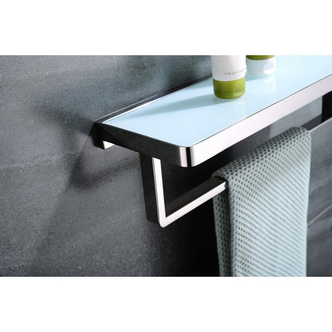 Image of Lexora Bagno Bianca Stainless Steel White Glass Shelf w/ Towel Bar - Chrome | LST18152PCWG