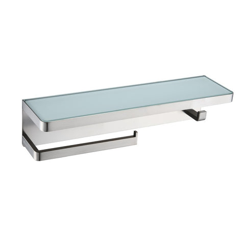 Image of Lexora Bagno Bianca Stainless Steel White Glass Shelf w/ Towel Bar & Robe Hook - Brushed Nickel | LSTR18152BNWG