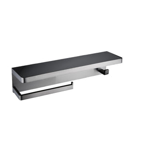 Bagno Bianca Stainless Steel Black Glass Shelf w/ Towel Bar & Robe Hook - Gun Metal | LSTR18152GMBG