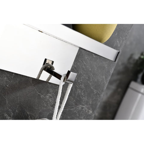 Image of Lexora Bagno Bianca Stainless Steel Black Glass Shelf w/ Towel Bar & Robe Hook - Chrome | LSTR18152PCBG