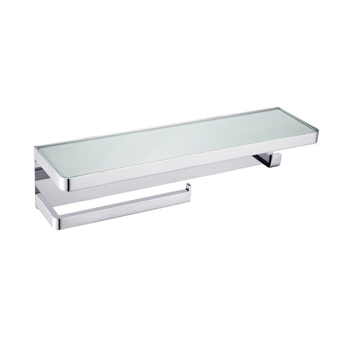 Image of Lexora Bagno Bianca Stainless Steel White Glass Shelf w/ Towel Bar & Robe Hook - Chrome | LSTR18152PCWG