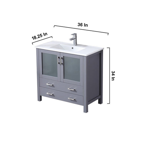Image of Volez 36" Dark Grey Single Vanity Set, Integrated Top | LV341836SBESM34F
