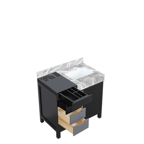 Image of Zilara 36" Black and Grey Vanity, Castle Grey Marble Top | LZ342236SLIS000