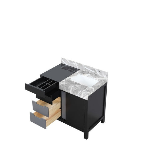 Image of Zilara 36" Black and Grey Vanity, Castle Grey Marble Top | LZ342236SLIS000