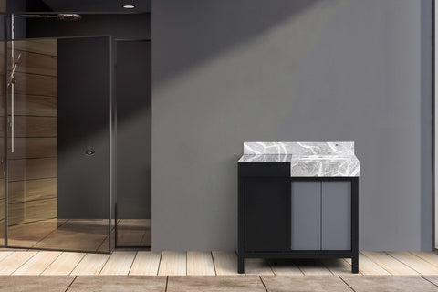 Image of Zilara 36" Black and Grey Vanity, Castle Grey Marble Top | LZ342236SLIS000