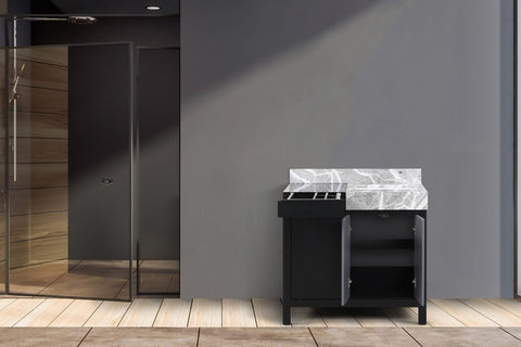 Image of Zilara 36" Black and Grey Vanity, Castle Grey Marble Top | LZ342236SLIS000