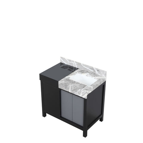 Image of Zilara 36" Black and Grey Vanity, Castle Grey Marble Top | LZ342236SLIS000