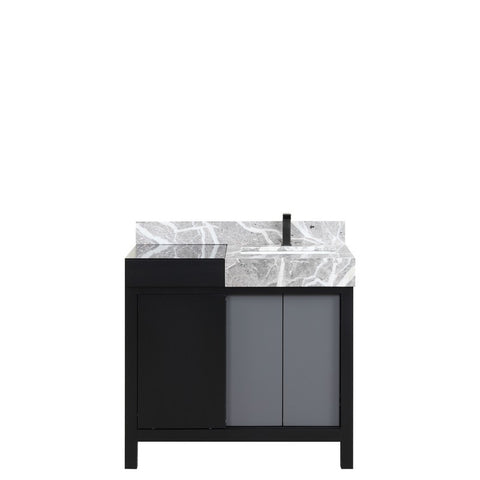 Image of Zilara 36" Black and Grey Vanity, Castle Grey Marble Top, and Balzani Gun Metal Faucet Set | LZ342236SLISFBG
