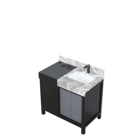 Image of Zilara 36" Black and Grey Vanity, Castle Grey Marble Top, and Balzani Gun Metal Faucet Set | LZ342236SLISFBG