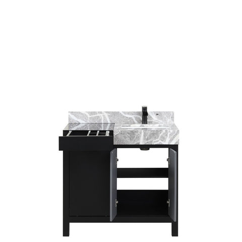 Image of Zilara 36" Black and Grey Vanity, Castle Grey Marble Top, and Cascata Nera Matte Black Faucet Set | LZ342236SLISFCM