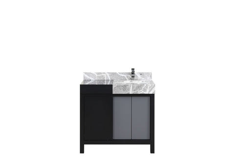 Image of Zilara 36" Black and Grey Vanity, Castle Grey Marble Top, and Monte Chrome Faucet Set | LZ342236SLISFMC