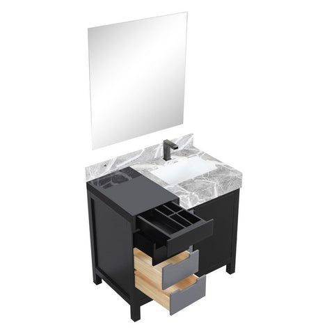Image of Zilara 36" Black and Grey Vanity Set, Marble Top, Balzani Gun Metal Faucet Set | LZ342236SLISM30FBG